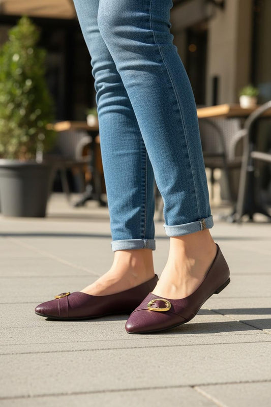 Wine Grace Flats Deep mehroon & elegance buckle