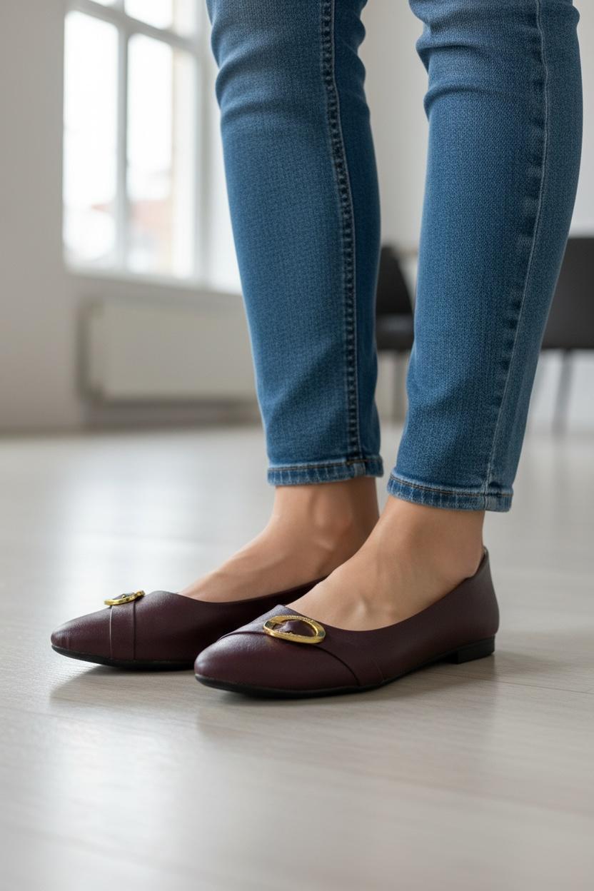 Wine Grace Flats Deep mehroon & elegance buckle