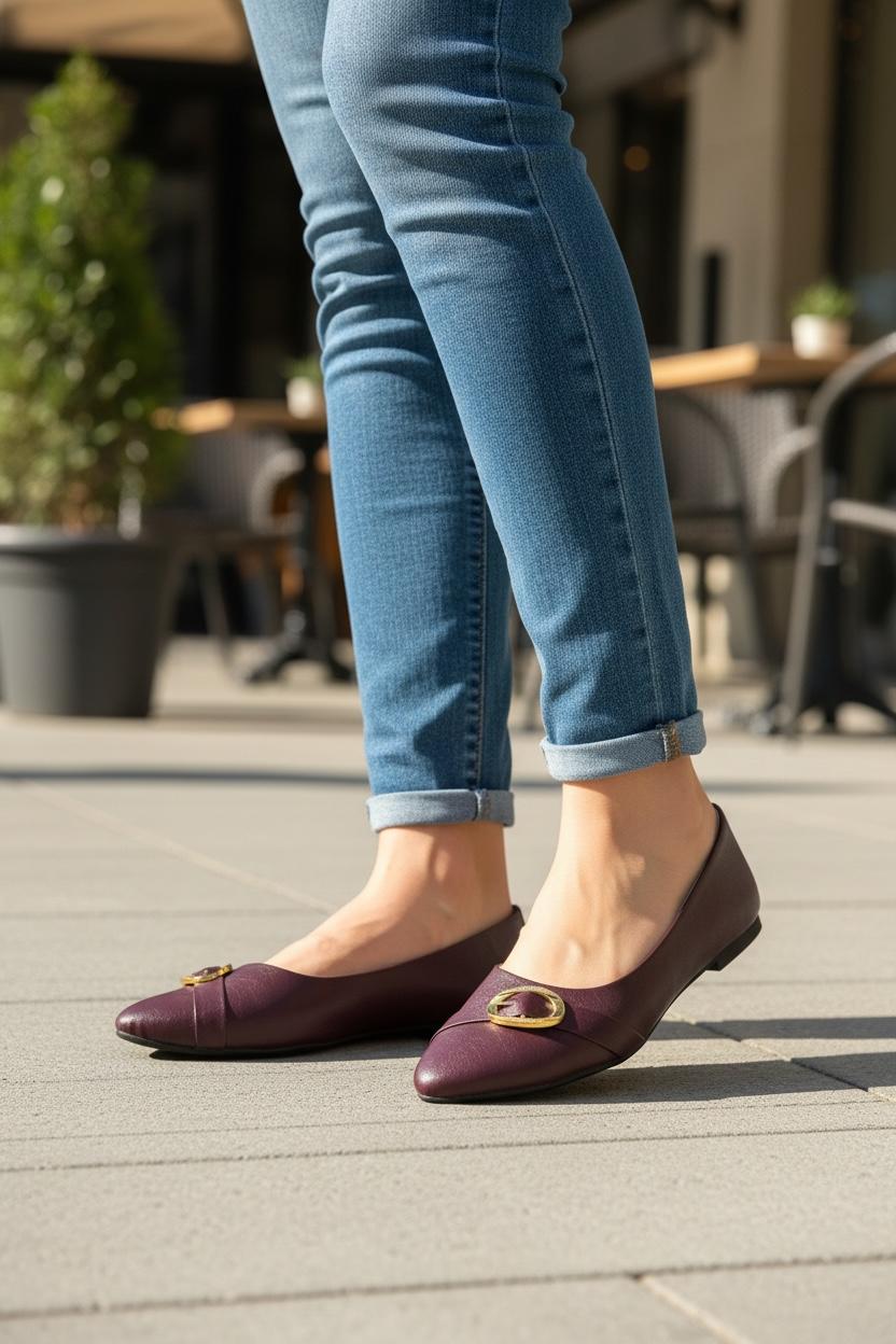 Wine Grace Flats Deep mehroon & elegance buckle